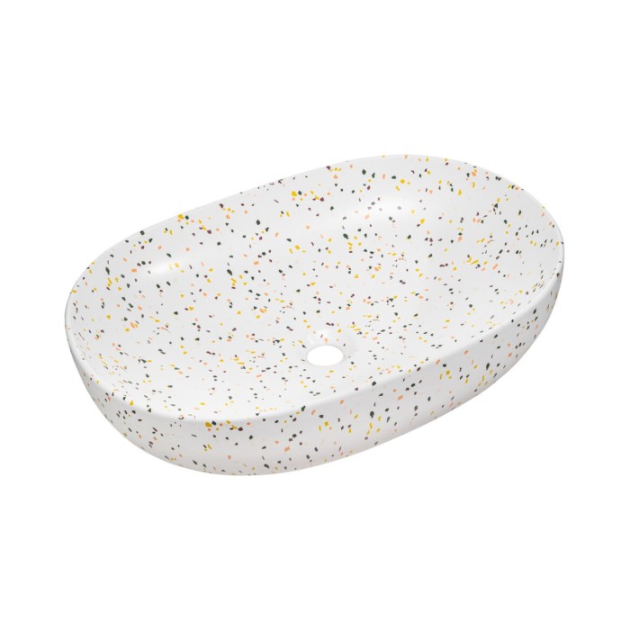 Conjunto ICON: mueble bajo lavabo de 180 cm con nichos visibles + 2 lavabos ovalados moteados multicolores
