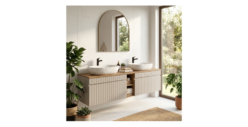 ICON-Set: Waschtischunterschrank 180cm mit sichtbaren Nischen + 2 ovale, gesprenkelte Aufsatzwaschbecken in Multicolor