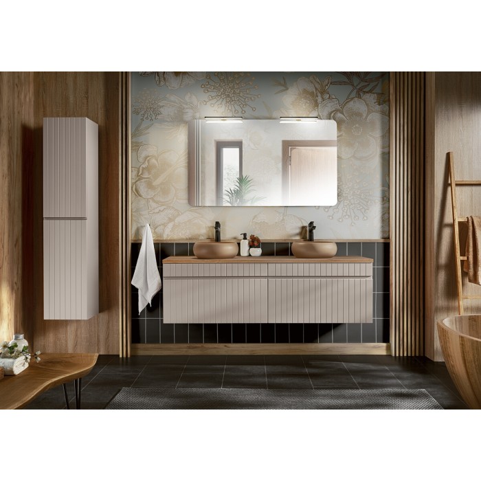 Set ICON: mobile sottolavabo 160cm + 2 lavabi da appoggio rotondi + 1 specchio rettangolare + 2 lampade LED + 1 colonna