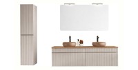 ICON Set: Unterschrank 160cm + 2 runde Aufsatzwaschbecken + 1 rechteckiger Spiegel + 2 LED-Lampen + 1 Hochschrank