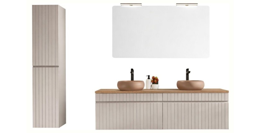 ICON Set: Unterschrank 160cm + 2 runde Aufsatzwaschbecken + 1 rechteckiger Spiegel + 2 LED-Lampen + 1 Hochschrank