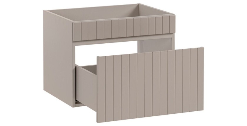 ICON Set: Waschtischunterschrank 140cm mit sichtbaren Nischen + 2 runde Aufsatzwaschbecken in Braun Cappuccino