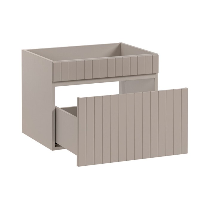 Insieme ICON: mobile sottolavabo 140cm cachemire con nicchie visibili effetto legno + piano per lavabo effetto legno