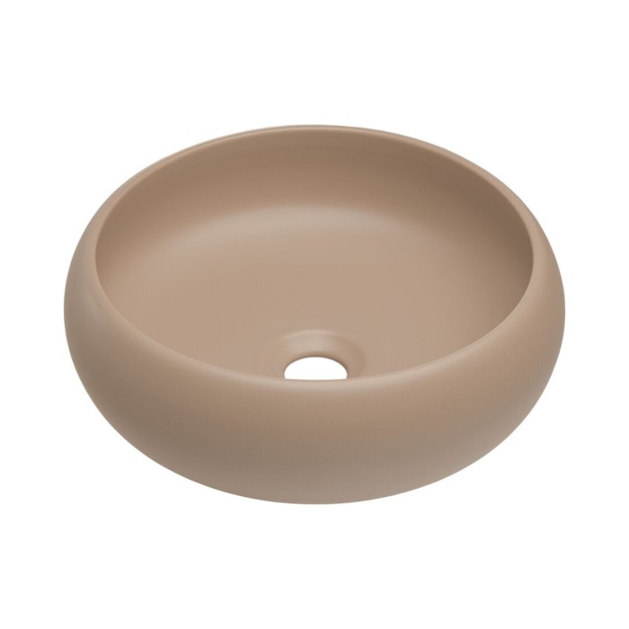 Insieme ICON: mobile sottolavabo 100cm cachemire + piano per lavabo effetto legno + lavabo rotondo da appoggio