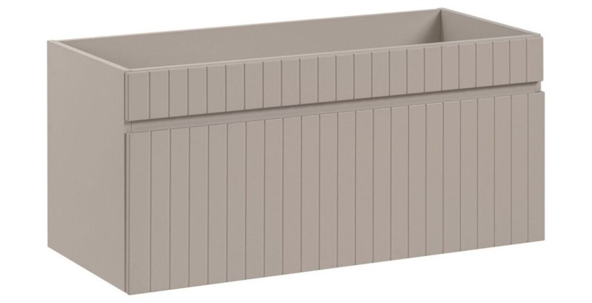 ICON Set: Waschtischunterschrank 100cm Kaschmir + Arbeitsplatte in Holzoptik + Aufsatzwaschbecken rund