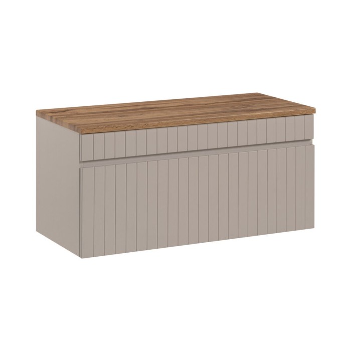 Ensemble ICON cachemire : meuble sous vasque 100cm, plan pour vasque aspect bois foncé