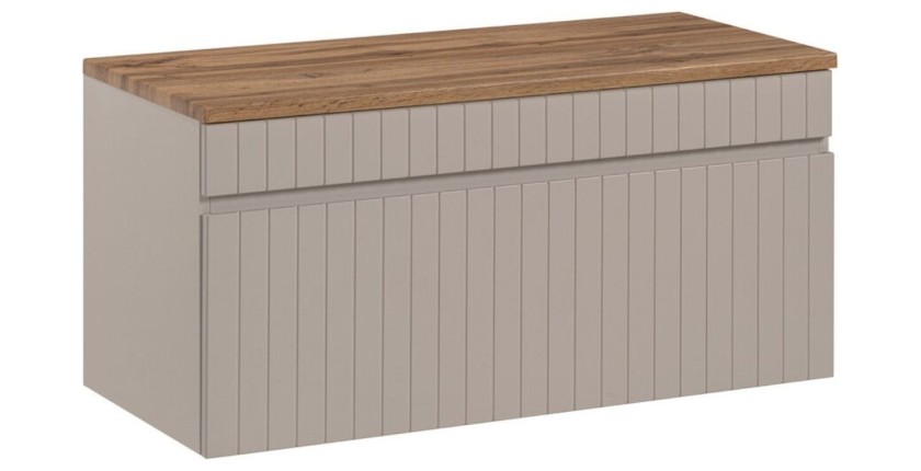 Badezimmer-Set ICON: Waschbeckenunterschrank 100cm Kaschmir + Arbeitsplatte in Holzoptik für Waschbecken