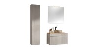 Conjunto ICON: mueble bajo lavabo 80cm + encimera para lavabo + lavabo redondo sobre encimera + espejo + lámpara LED + columna
