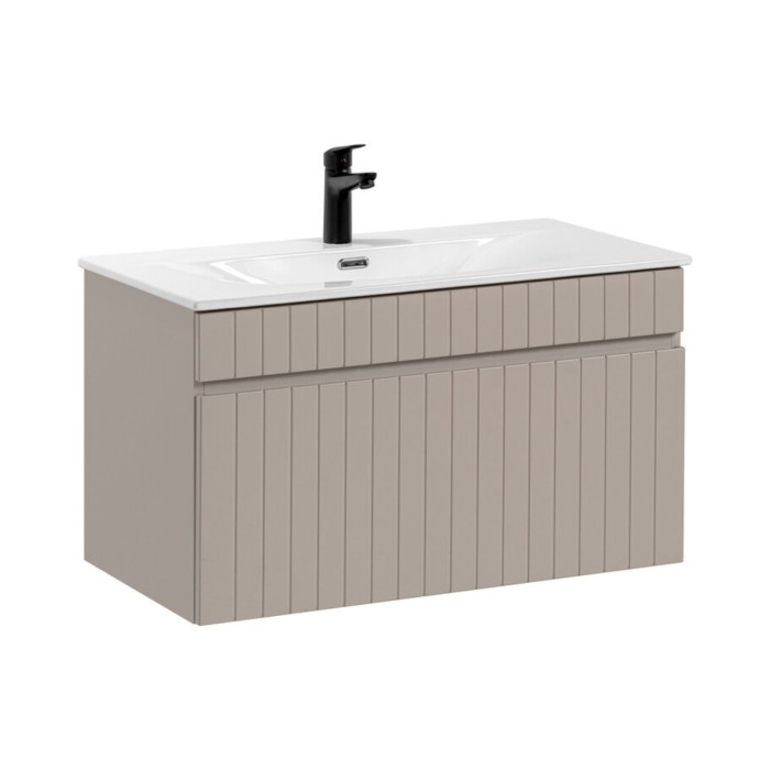 Badezimmer-Set ICON: Waschbeckenunterschrank 80cm Kaschmir + weißes Einbauwaschbecken