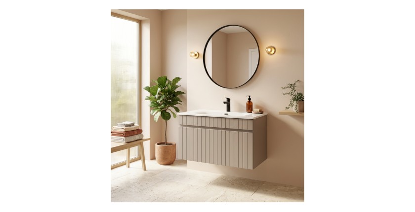 Badezimmer-Set ICON: Waschbeckenunterschrank 80cm Kaschmir + weißes Einbauwaschbecken