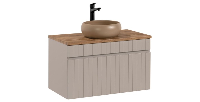 Badkamerset ICON: onderkast 80cm kasjmier + blad voor wastafel + ronde opbouwwastafel