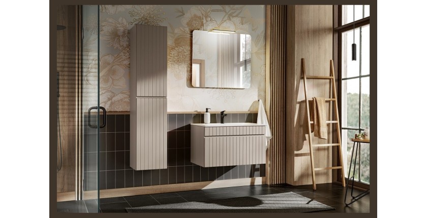 Conjunto ICON: mueble bajo lavabo 80cm + lavabo encastrable blanco + espejo + lámpara LED + columna