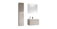 Conjunto ICON: mueble bajo lavabo 80cm + lavabo encastrable blanco + espejo + lámpara LED + columna