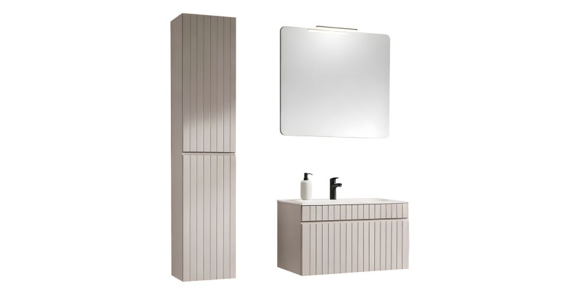 Conjunto ICON: mueble bajo lavabo 80cm + lavabo encastrable blanco + espejo + lámpara LED + columna