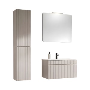 Ensemble ICON cachemire : meuble sous vasque 80cm, miroir, lampe LED et colonne