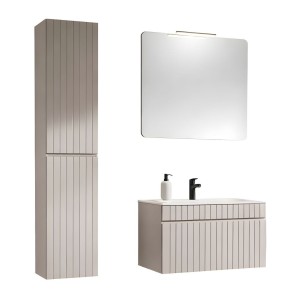 Ensemble ICON cachemire : meuble sous vasque 80cm, miroir, lampe LED et colonne