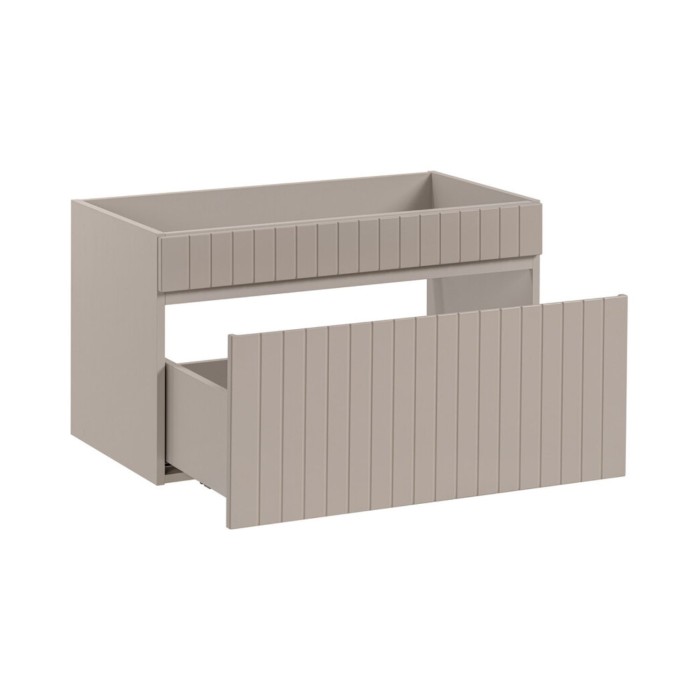 Badezimmer-Set ICON: Waschtischunterschrank 80cm Kaschmir + Waschtischplatte in Holzoptik
