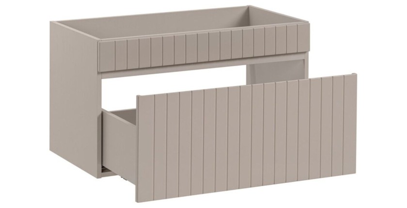 Badezimmer-Set ICON: Waschtischunterschrank 80cm Kaschmir + Waschtischplatte in Holzoptik