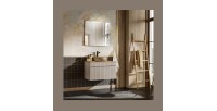 Badezimmer-Set ICON: Waschtischunterschrank 80cm Kaschmir + Waschtischplatte in Holzoptik
