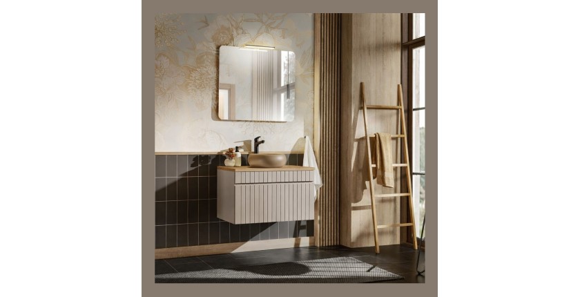 Badezimmer-Set ICON: Waschtischunterschrank 80cm Kaschmir + Waschtischplatte in Holzoptik