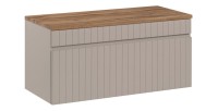 Badezimmer-Set ICON: Waschtischunterschrank 80cm Kaschmir + Waschtischplatte in Holzoptik