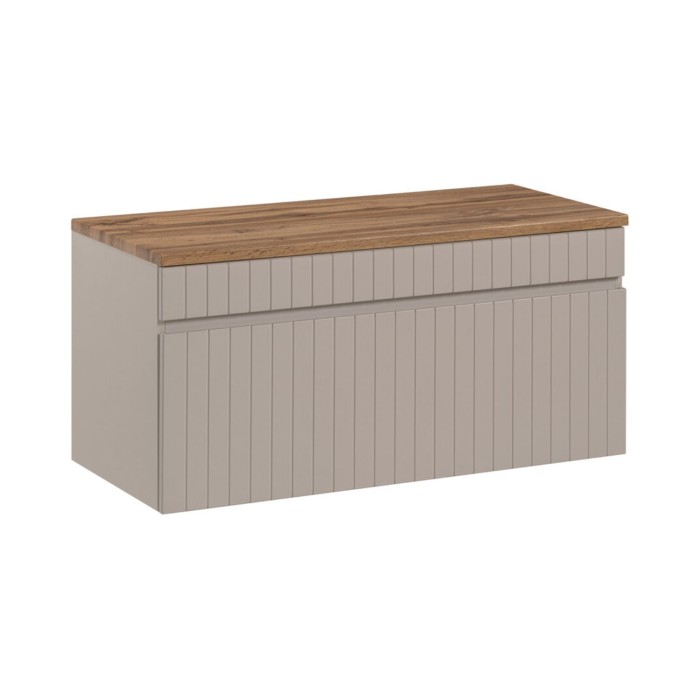 Badezimmer-Set ICON: Waschtischunterschrank 80cm Kaschmir + Waschtischplatte in Holzoptik