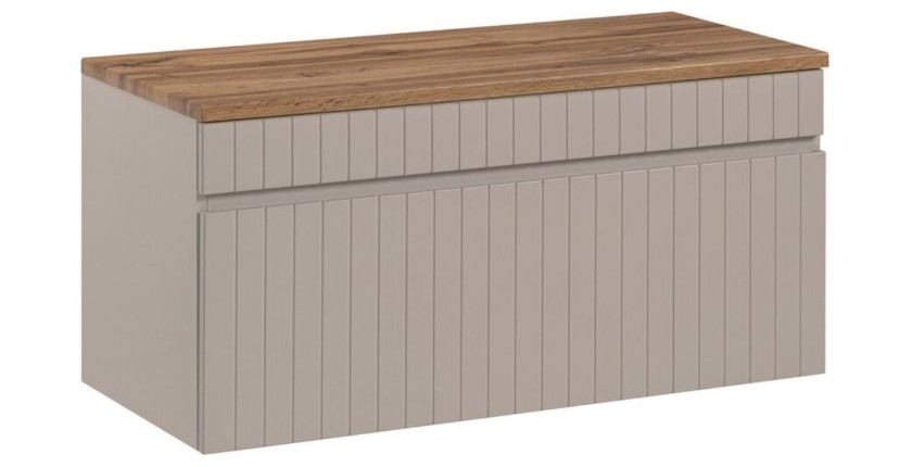 Badezimmer-Set ICON: Waschtischunterschrank 80cm Kaschmir + Waschtischplatte in Holzoptik