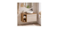 Badezimmer-Set ICON: Waschtischunterschrank 60cm in Kaschmir mit sichtbaren Nischen + Waschtischplatte in Holzoptik