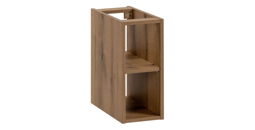 Insieme ICON: mobile sotto lavabo 60cm cachemire con nicchie visibili + piano per lavabo effetto legno + lavabo da appoggio roto