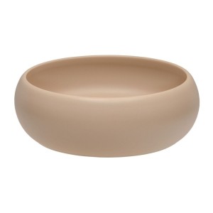 Insieme ICON: mobile sotto lavabo 60cm cachemire con nicchie visibili + piano per lavabo effetto legno + lavabo da appoggio roto