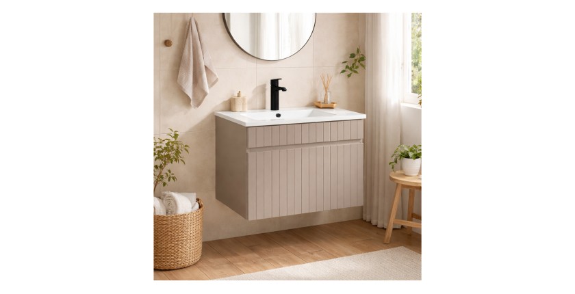 Badkamerset ICON: onderkast 60cm kasjmier + ingebouwde witte wasbak