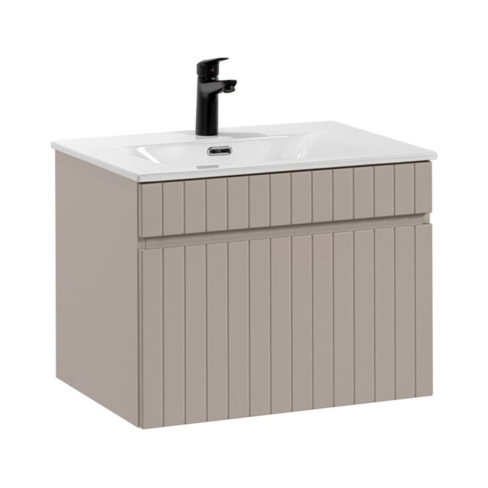 Badezimmer-Set ICON: Waschbeckenunterschrank 60cm Kaschmir + eingelassenes weißes Waschbecken