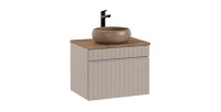 Set ICON: mobile sottolavabo 60cm cachemire + piano per lavabo effetto legno + lavabo da appoggio rotondo