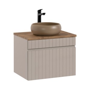 Ensemble ICON cachemire : meuble sous vasque 60cm, plan pour vasque et vasque à poser ronde