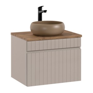 Ensemble ICON cachemire : meuble sous vasque 60cm, plan pour vasque et vasque à poser ronde