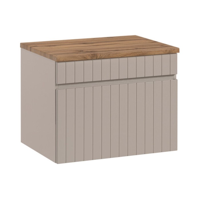 Ensemble ICON cachemire : meuble sous vasque 60cm et plan pour vasque aspect bois foncé