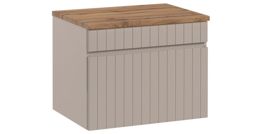 Badkamerset ICON: onderkast 60cm kasjmier + houtlook wastafelblad