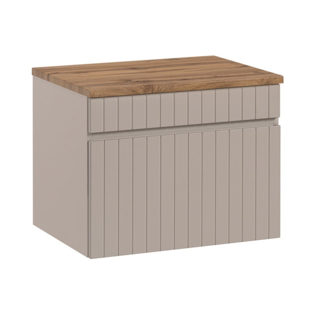 Badkamerset ICON: onderkast 60cm kasjmier + houtlook wastafelblad
