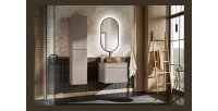Conjunto ICON: mueble bajo lavabo de 60cm + encimera para lavabo + lavabo sobre encimera redondo + columna + espejo vertical LED