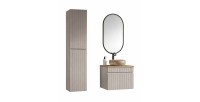 Conjunto ICON: mueble bajo lavabo de 60cm + encimera para lavabo + lavabo sobre encimera redondo + columna + espejo vertical LED