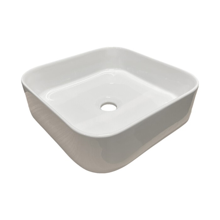 Lavabo cuadrado de sobreponer 37,5x37,5 cm en cerámica blanca brillante