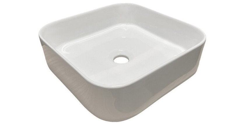 Vasque à poser carrée 37,5x37,5 cm en céramique blanche brillante