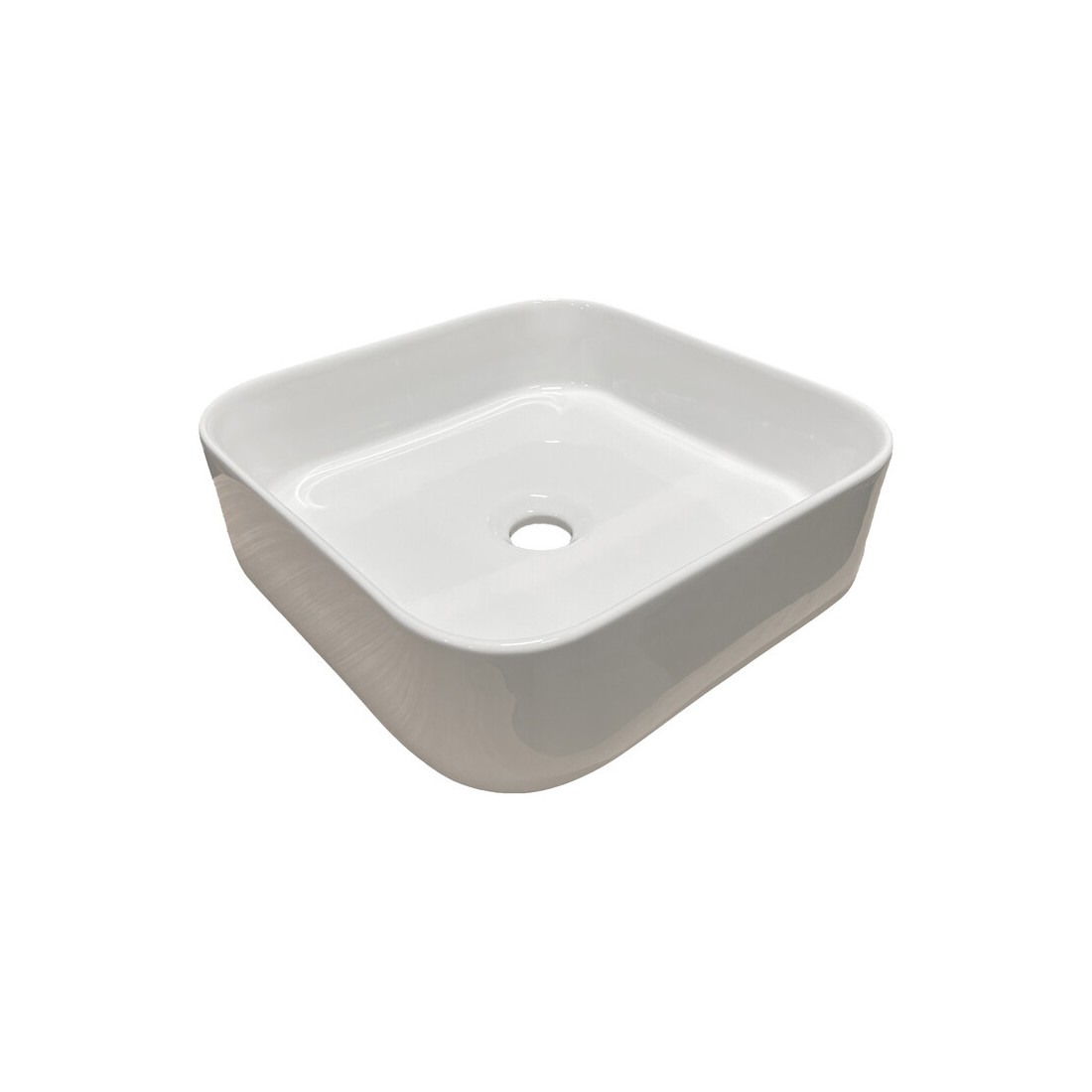 Vasque à poser carrée 37,5x37,5 cm en céramique blanche brillante