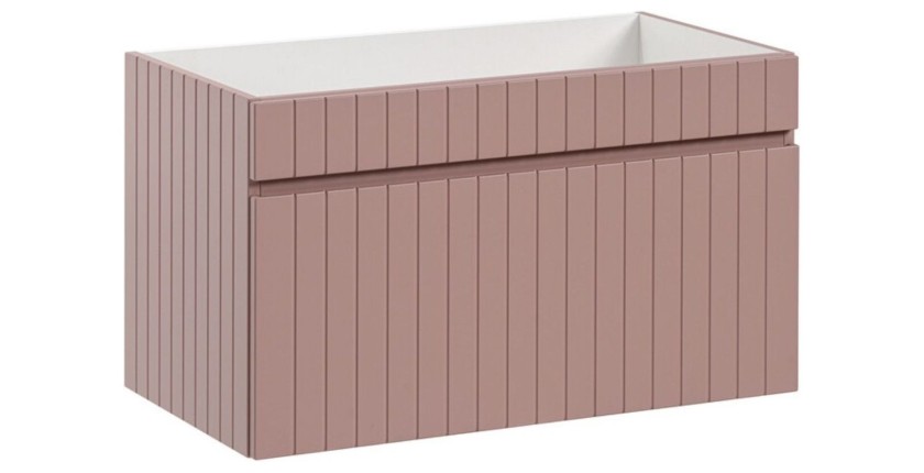 Ensemble ICON : meubles sous vasque 180cm rose poudré avec niches visibles blanche + plan pour vasque blanc