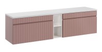 Ensemble ICON : meubles sous vasque 180cm rose poudré avec niches visibles blanche + plan pour vasque blanc
