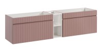 Ensemble de salle de bain ICON : meubles sous vasque 180cm rose poudré avec niches visibles blanche