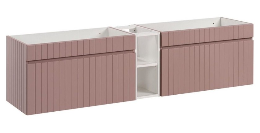 Ensemble de salle de bain ICON : meubles sous vasque 180cm rose poudré avec niches visibles blanche