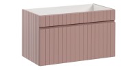 Ensemble de salle de bain ICON : meubles sous vasque 180cm rose poudré avec niches visibles blanche