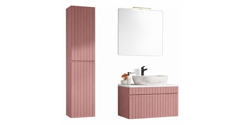 Ensemble ICON : meuble sous vasque 80cm + plan pour vasque + vasque à poser + miroir + lampe LED + colonne