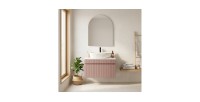 Ensemble ICON : meuble sous vasque 80cm rose poudré + plan pour vasque blanc + vasque à poser mouchetée